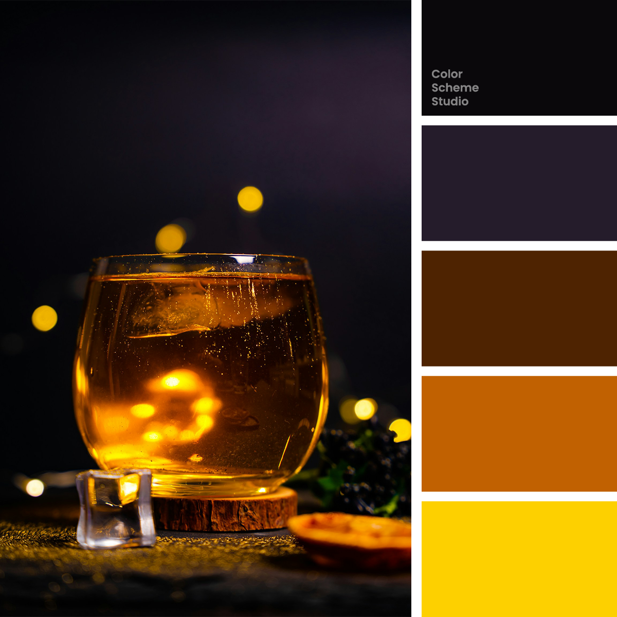 Autumn amber color palette: photograph with five matching color swatches
